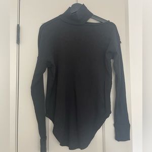Free People We The Free black waffle turtle neck with peekaboo shoulder